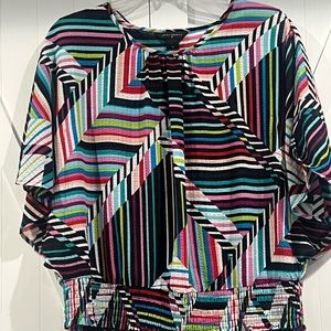 Investments II multi colored blouse 1x -elastic waist, batwing sleeve
